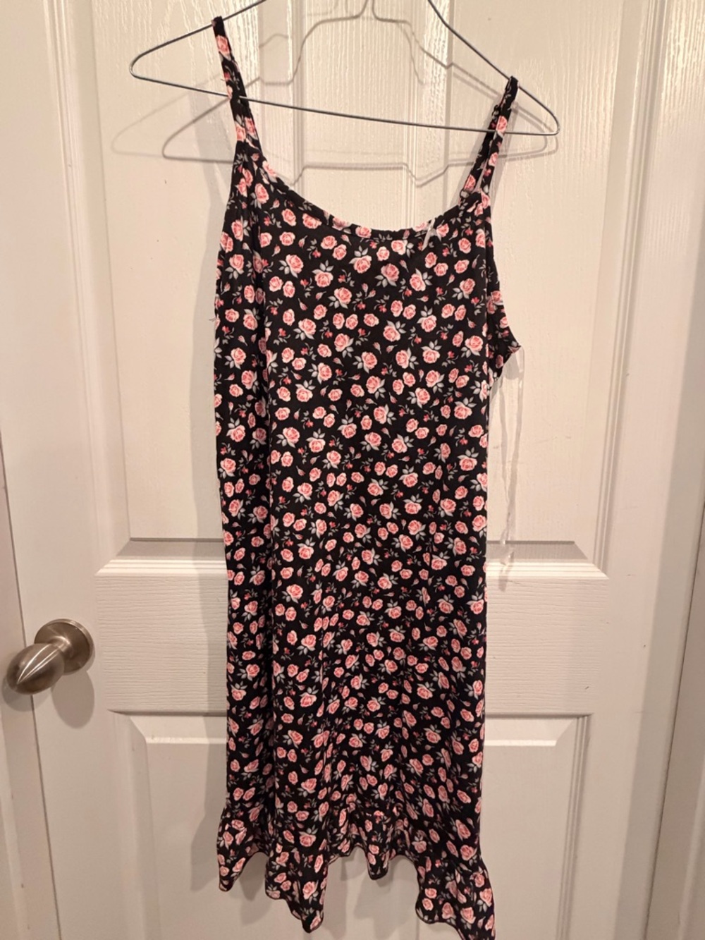Black Floral Night gown with Pink Rose Print